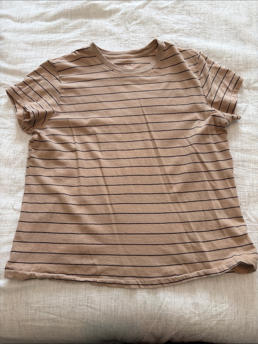 Universal Thread Tan Short-Sleeve Crewneck with Black Stripes